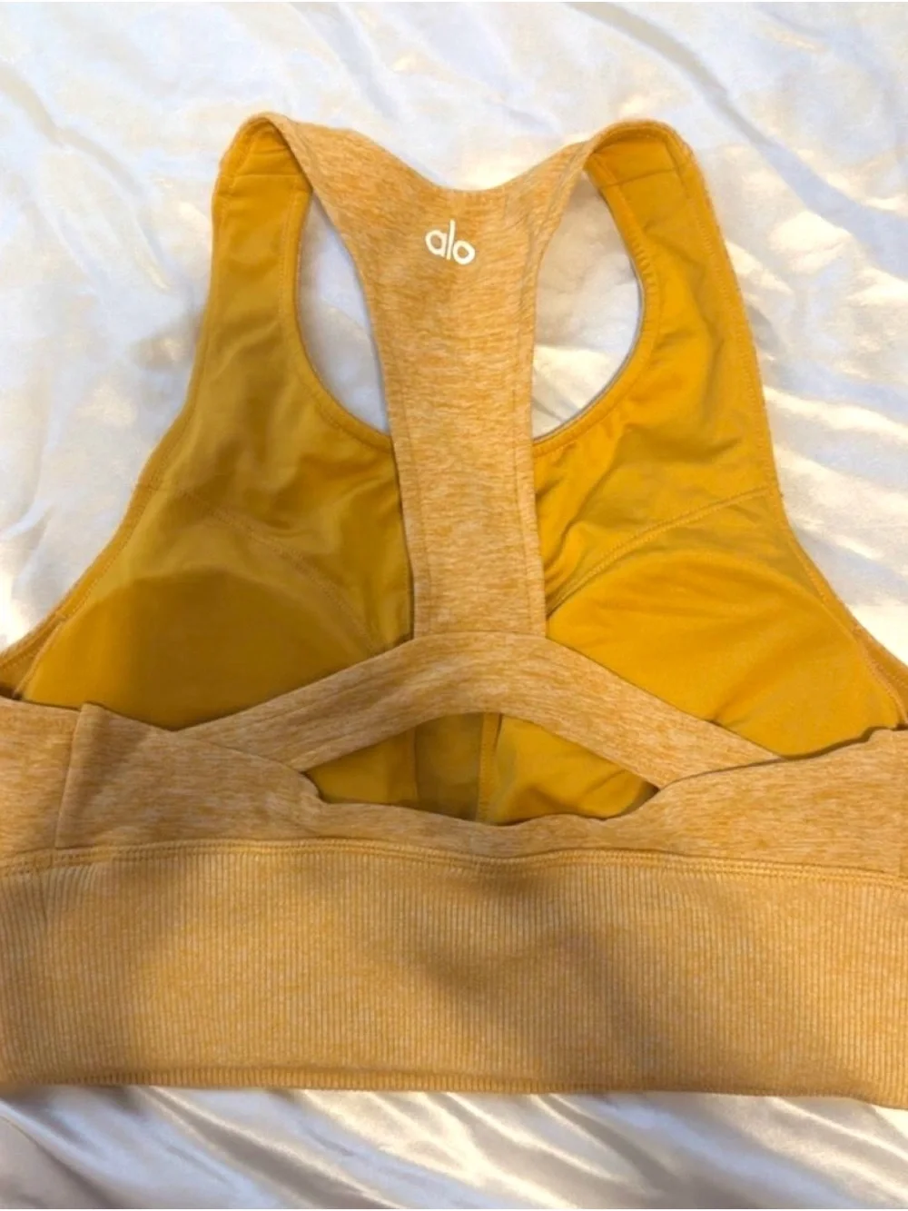 ALO Yoga AloSoft Heathered Mustard Yellow Racerback Sports Bra